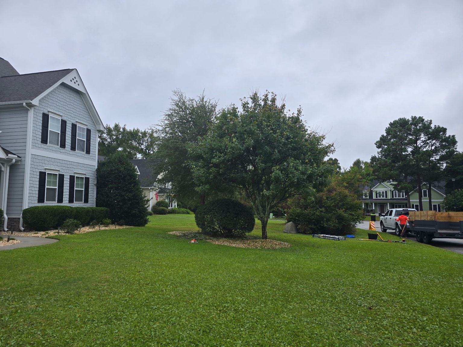 Finished front-yard tree trimming with Ed's crew and truck at a Jacksonville home