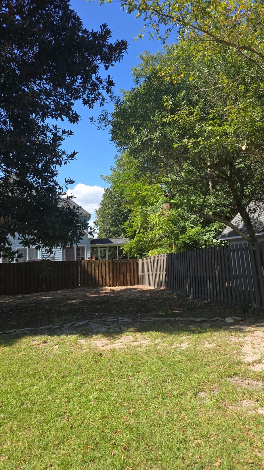 Residential backyard opened up after large tree work in Jacksonville, NC